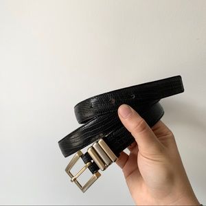 Vintage Black Leather Belt Gold Silver Size 34 M/L